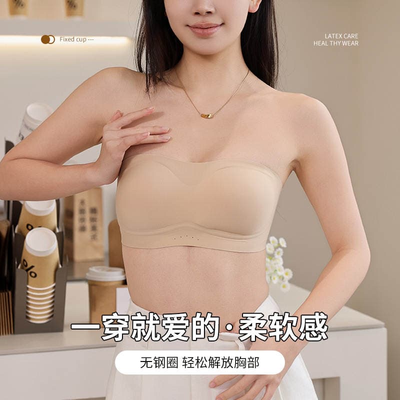 Qadınlar üçün Yaylı Strapless Büstqalter, Yumşaq Dəstəkli, Sabit Kuboklu, Kiçik Sinələr üçün Push-Up Effekti, Görünməz Bədən Rəngi 4