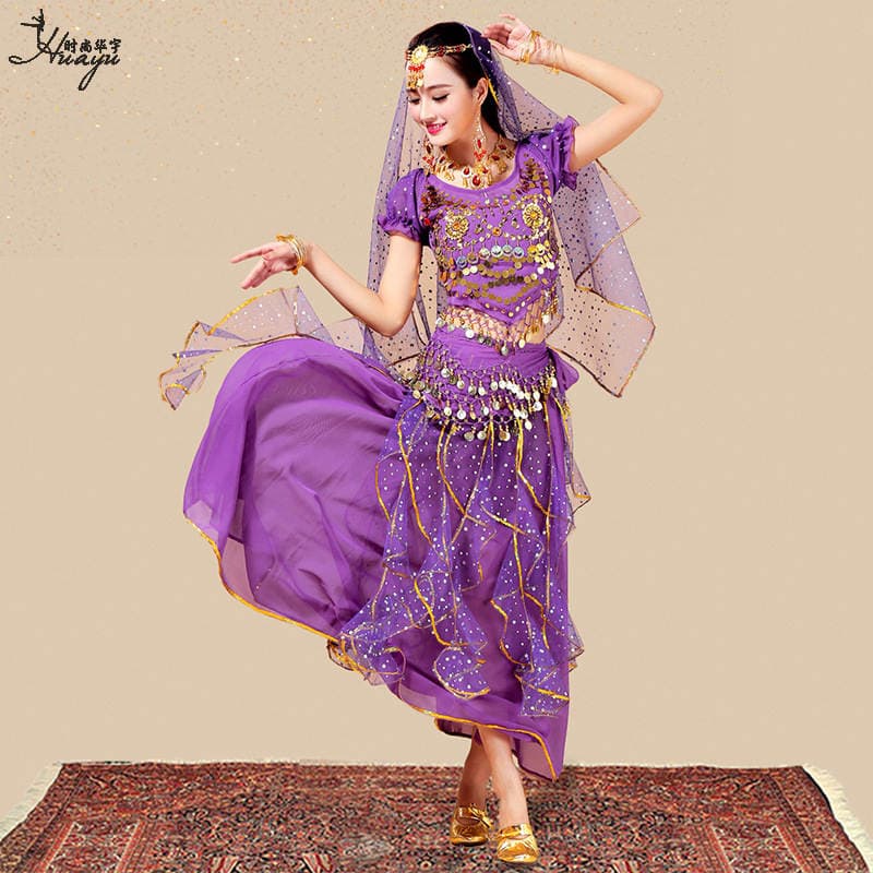 Huayu Dance New Indian Dance Performance Suit Short-sleeved Dot Dress Suit Folk Dance Xinjiang Dance Table Performance Suit 4