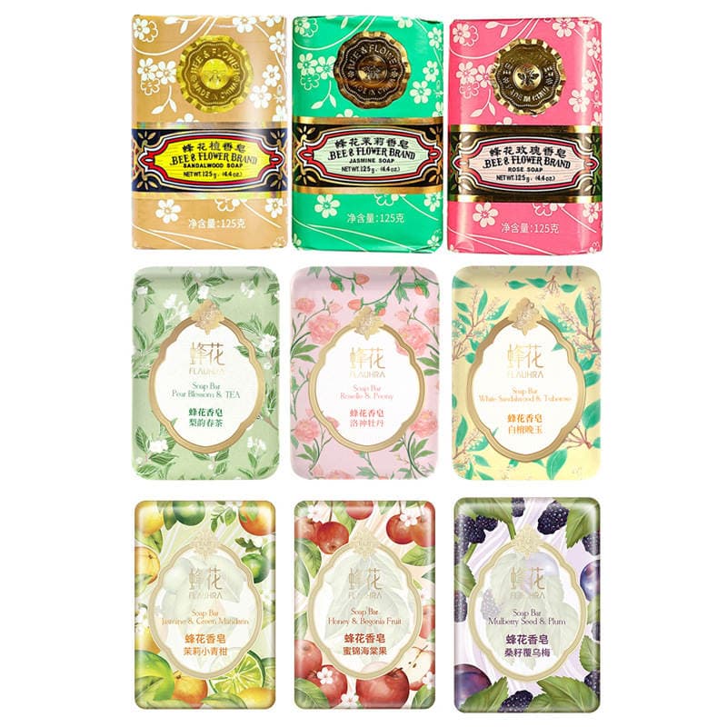 FLAUHRA bee flower soap series 125g multi-combination suit single spring tea peony sandalwood soap labor protection wholesale 2