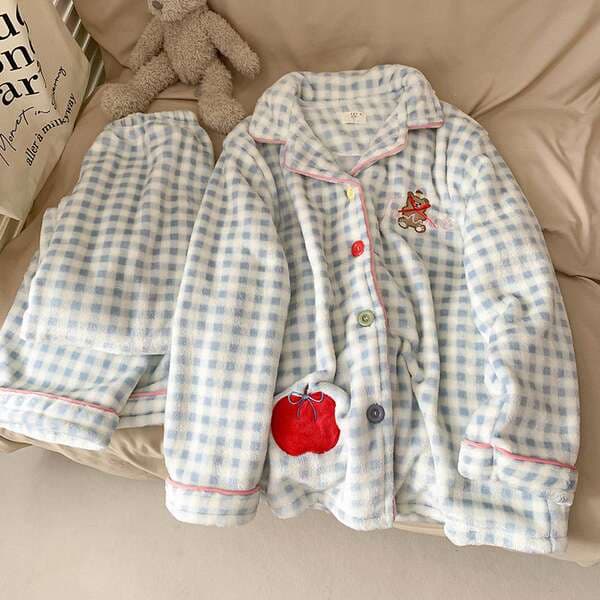 Qadınlar üçün Mərcan Məxmər Pijama Dəsti, Qalınlaşdırılmış, İsti, Cizgi Filmi Dizaynı