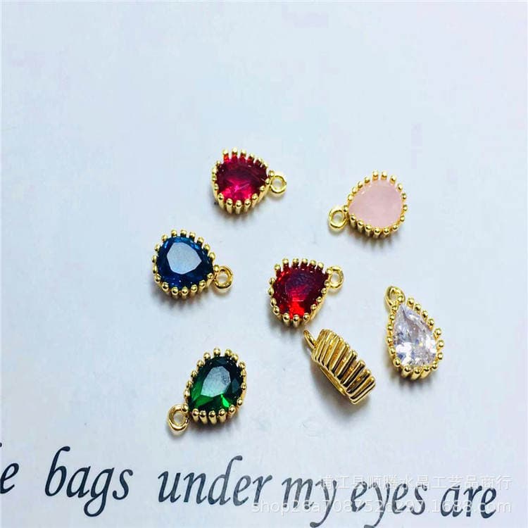 Copper Edge Water Drops Zircon Glass Pendant Copper Hanging Gold Plated Color Resistant diy Earrings Hairpin Bracelet Semi-finished Material 3