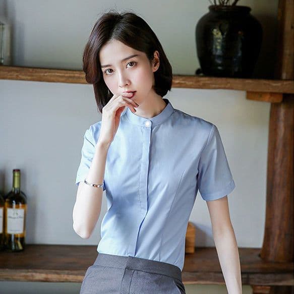 Blue [short sleeves] stand collar