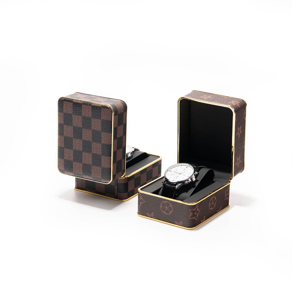 Cross-Border Pu Leather Watch Box, Business Pocket Watch and Wristwatch Universal Storage Box, Rounded Corner Gold-Edged Watch Packaging Box 2