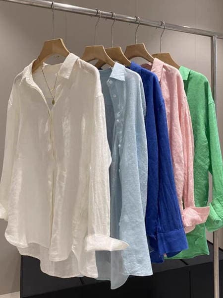 French-Style White Linen Shirt for Women, Summer Thin Loose Elegant Old Money Style High-End Cotton-Linen Sun-Protective Top