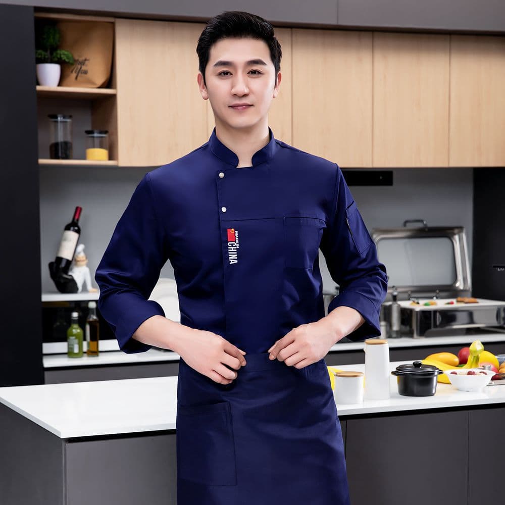 Blue [long sleeve + apron] two-button national flag