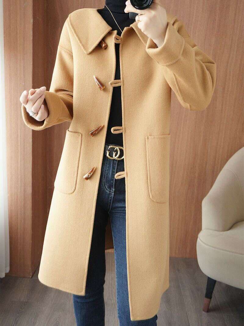 2023 autumn and winter new double-sided cashmere coat Women's Mid-length loose thickened horn buckle women's woolen coat 1