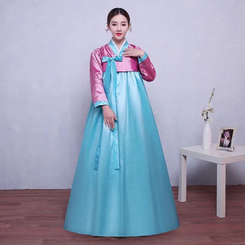 Dark pink clothes + sky blue skirt