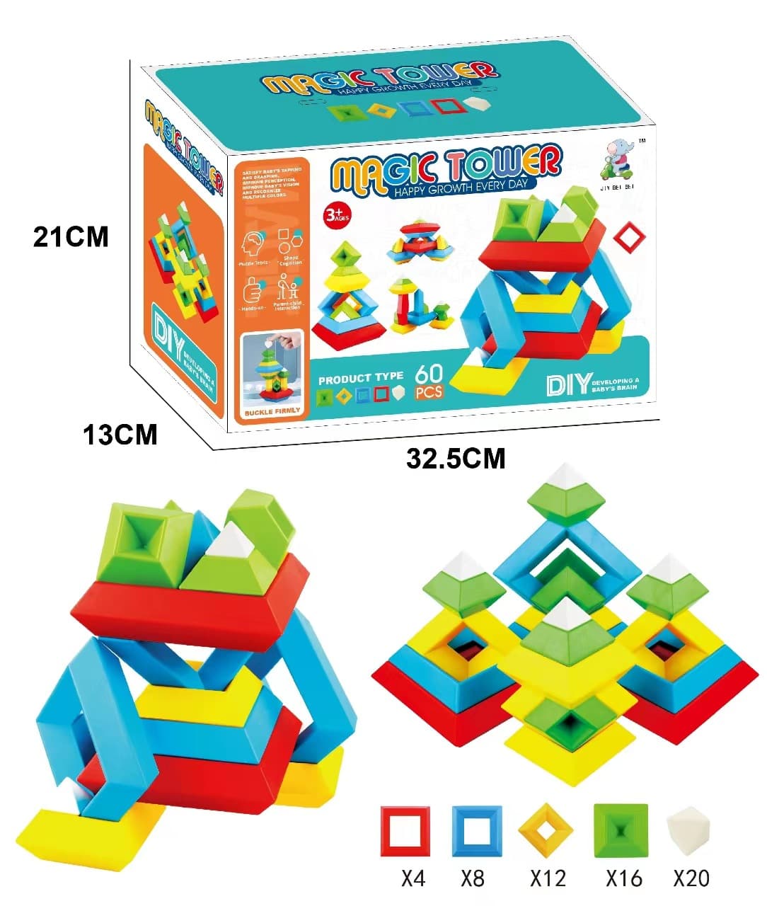 Large pyramid building blocks [60 pieces] - english color box