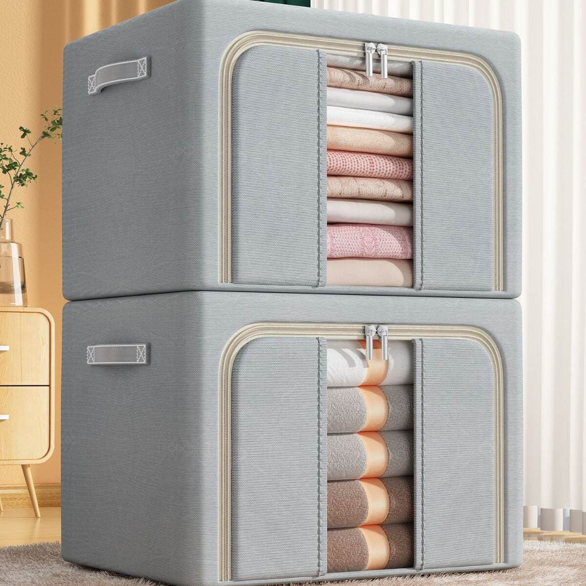 Solid Color Oxford Cloth Steel Frame Storage Box Clothing Foldableable Storage Box Moving Quilt Clothes Box Home 4