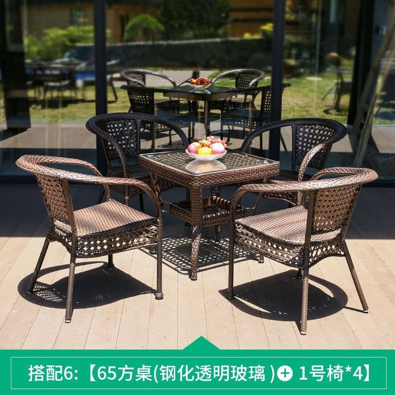 65 square table + 4 chairs (with cushions included)