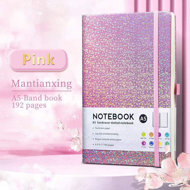 Pink gypsophila a5 strap notebook