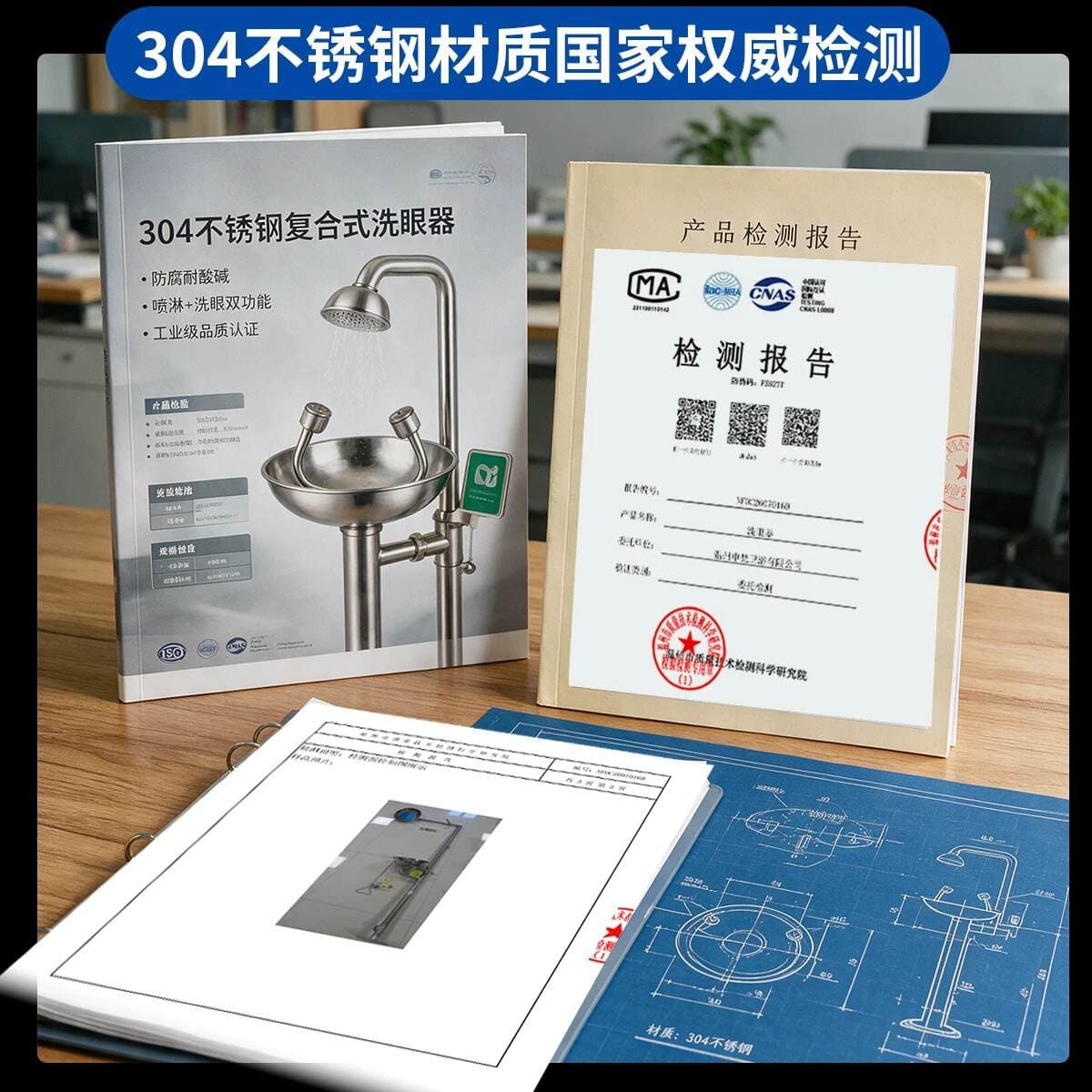 Abs Yellow 304 Stainless Steel Composite Emergency Spray Eyewash Vertical Flush Factory Inspection Eyewash Device 2
