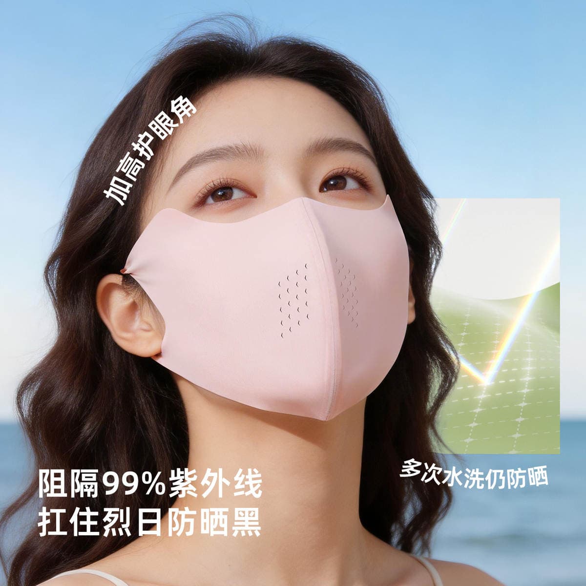 Sun Protection Mask with Smile Hole, Eye Protection, Lightweight, Face-Slimming, Uv-Resistant, Breathable, Half-Face Breathable Mask for Women 4