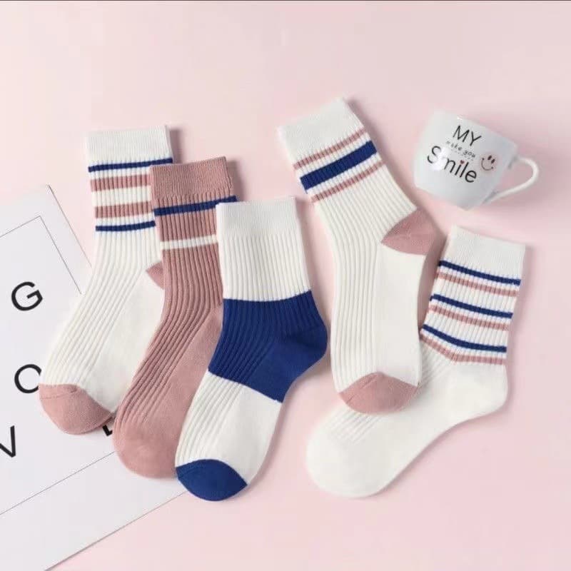 Women's mid-length pink strips (10 pairs/pack of 5 colors mixed)