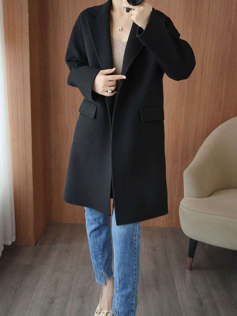 2023 autumn and winter New pure wool double-sided woolen coat coat slim fit mid-length suit collar temperament Woolen 4