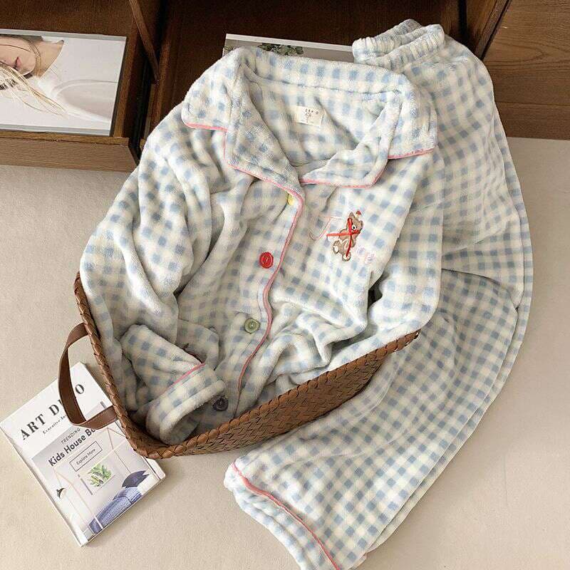 Qadınlar üçün Mərcan Məxmər Pijama Dəsti, Qalınlaşdırılmış, İsti, Cizgi Filmi Dizaynı 2