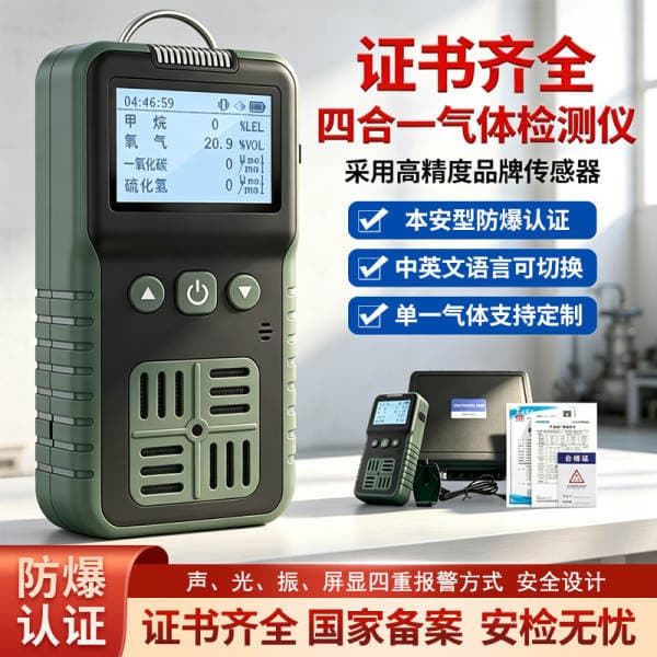 Portable four-in-one gas detector for livestock farm wastewater treatment plants