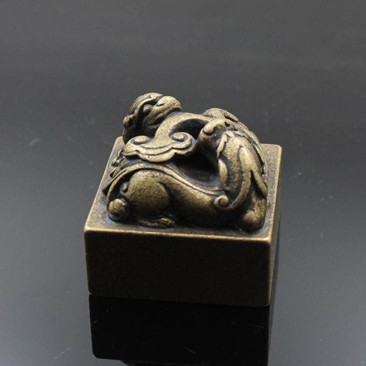 Brass solid Ruyi decoration vintage seal square seal DIY carving seal double Ruyi Dragon Ball 3