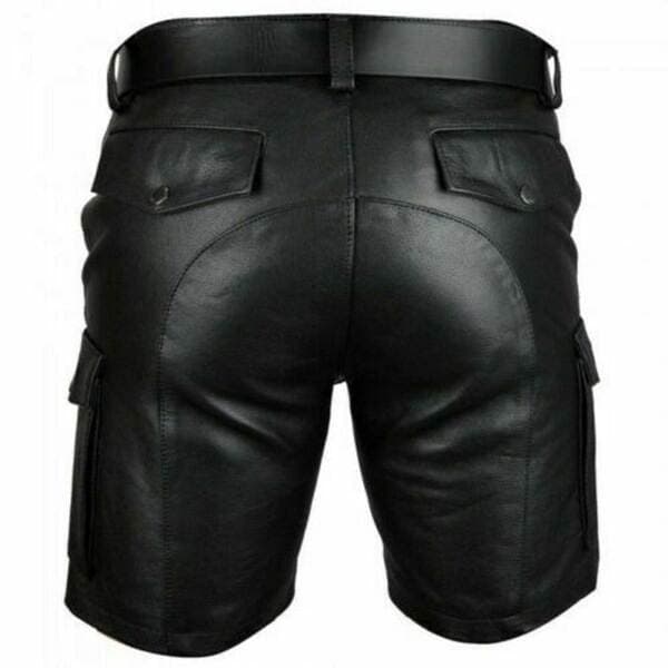2024 new cross-border wish Amazon best selling European and American solid color PU casual men's short leather pants a generation of PK05 4