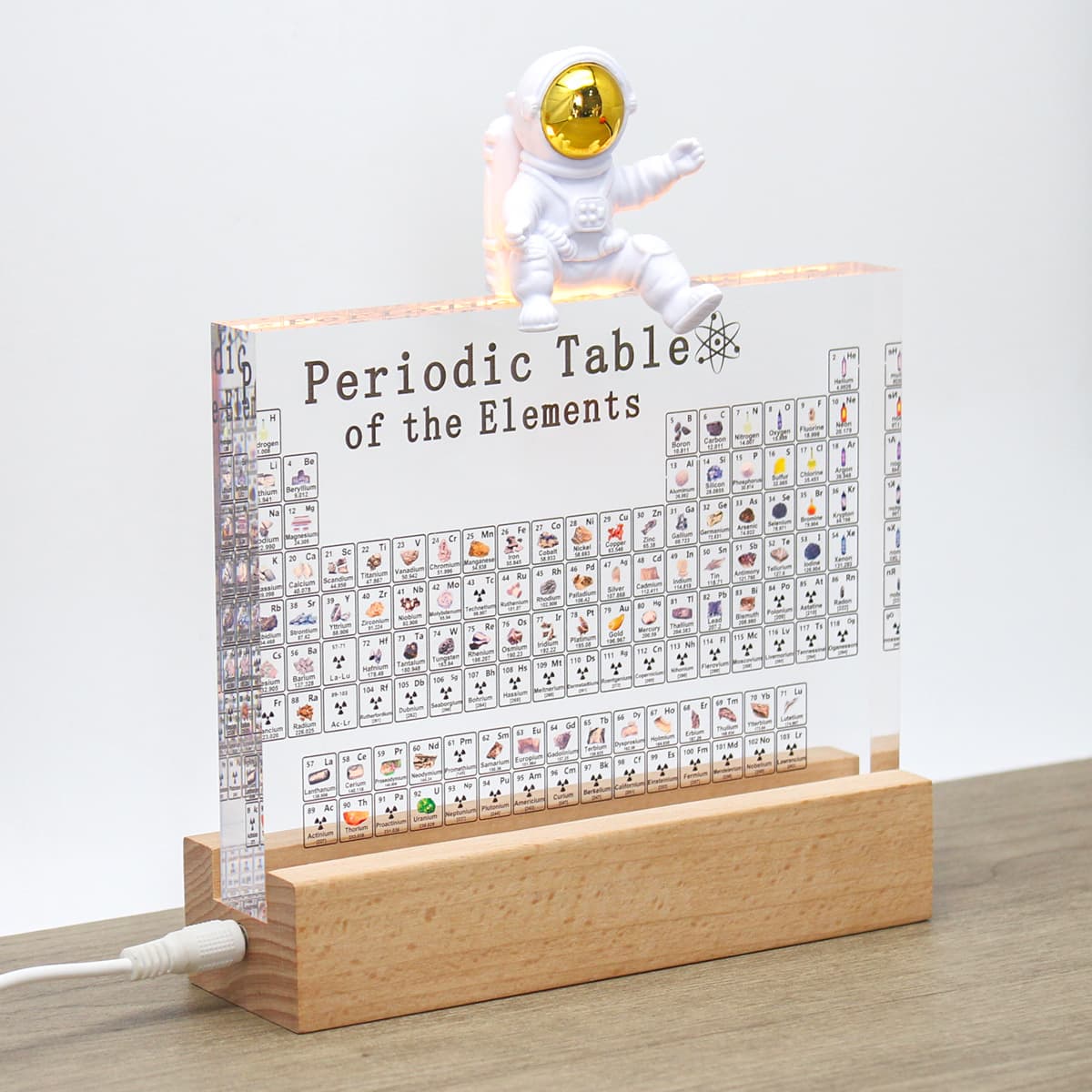 Transparent printed model + usb light base + golden astronaut ornament