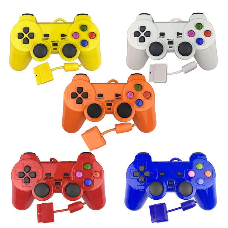 PS2 üçün naqilli oyun pultu, ikili vibrasiya, müxtəlif rənglər 1