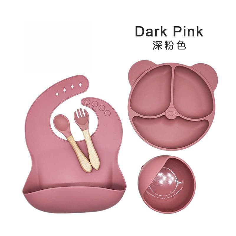 Dark pink-wooden handle spoon-[five-piece set]