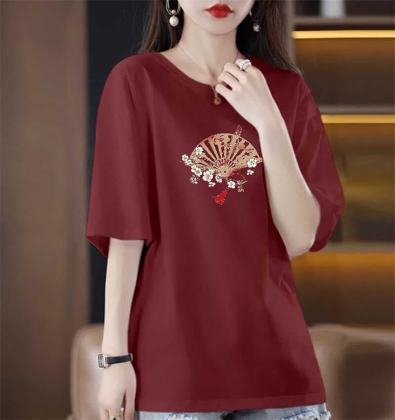 51 burgundy [medium] classical plum blossom fan