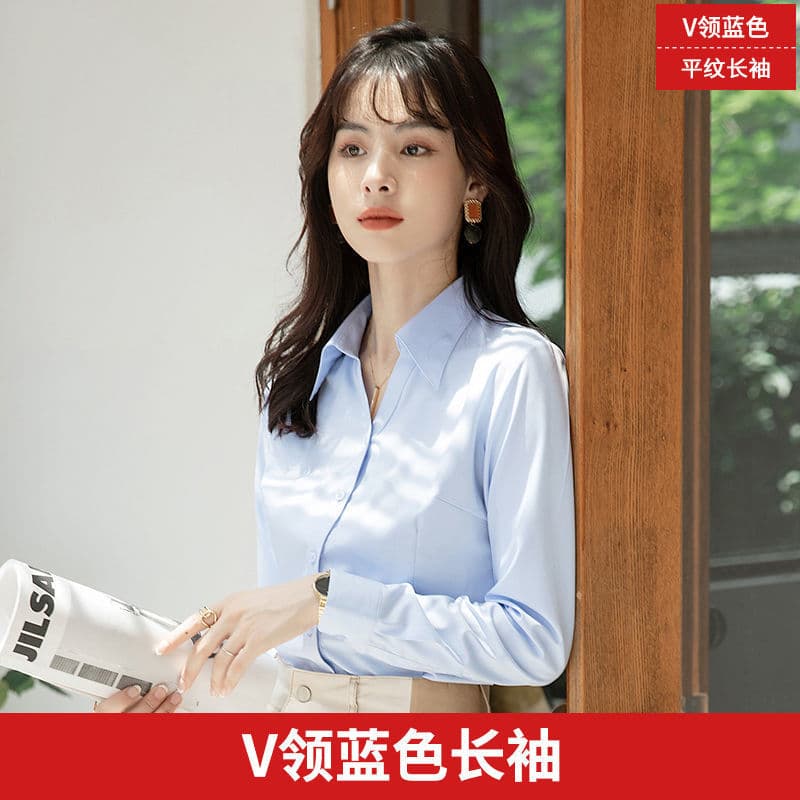 [V-neck blue] long sleeVes