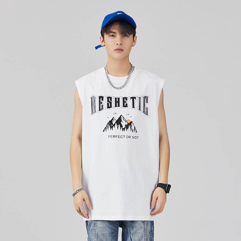 3218 | Large size men's vest men's ins Tide brand large size loose fat casual sports all-match sleeveless T-shirt 1