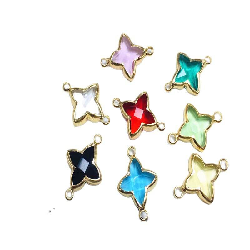 diy jewelry accessories copper edge four-leaf flower crystal glass pendant pendant earrings bracelet necklace making materials 5