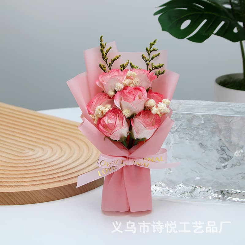 New 7 crushed ice pink rose bouquet