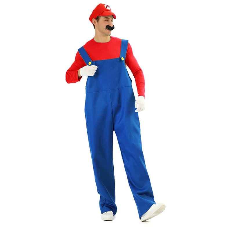 Men's red [hat + beard + top + suspender pants + gloves]]