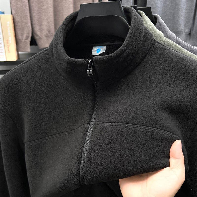 Kişi flis jaket, payız-qış üçün, dik yaxalı, isti sviter 3