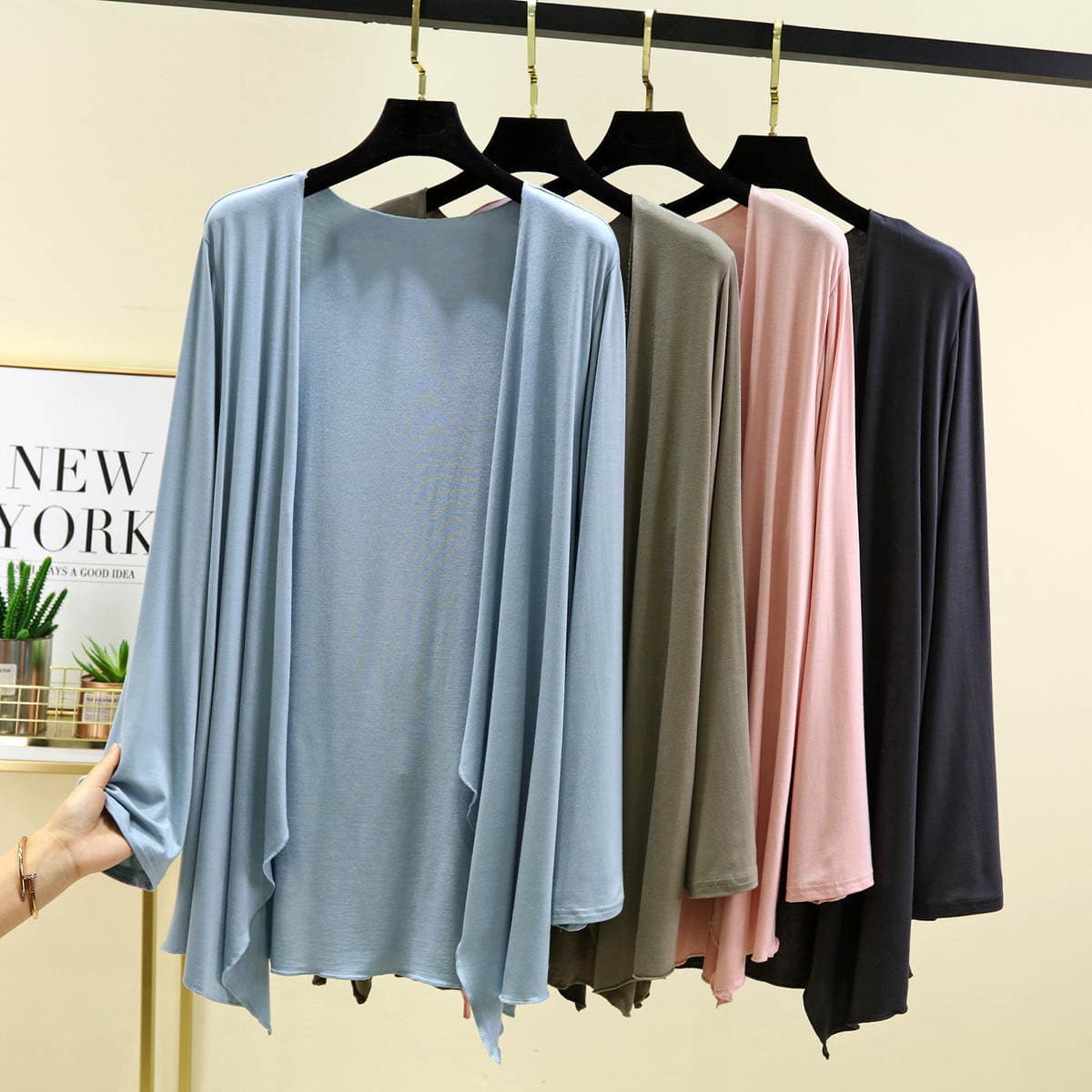 Summer New Modal Midi Cardigan Irregular Loose Large Size Sun Protection Clothing Thin Long Sleeve Air-conditioning Shirt 1