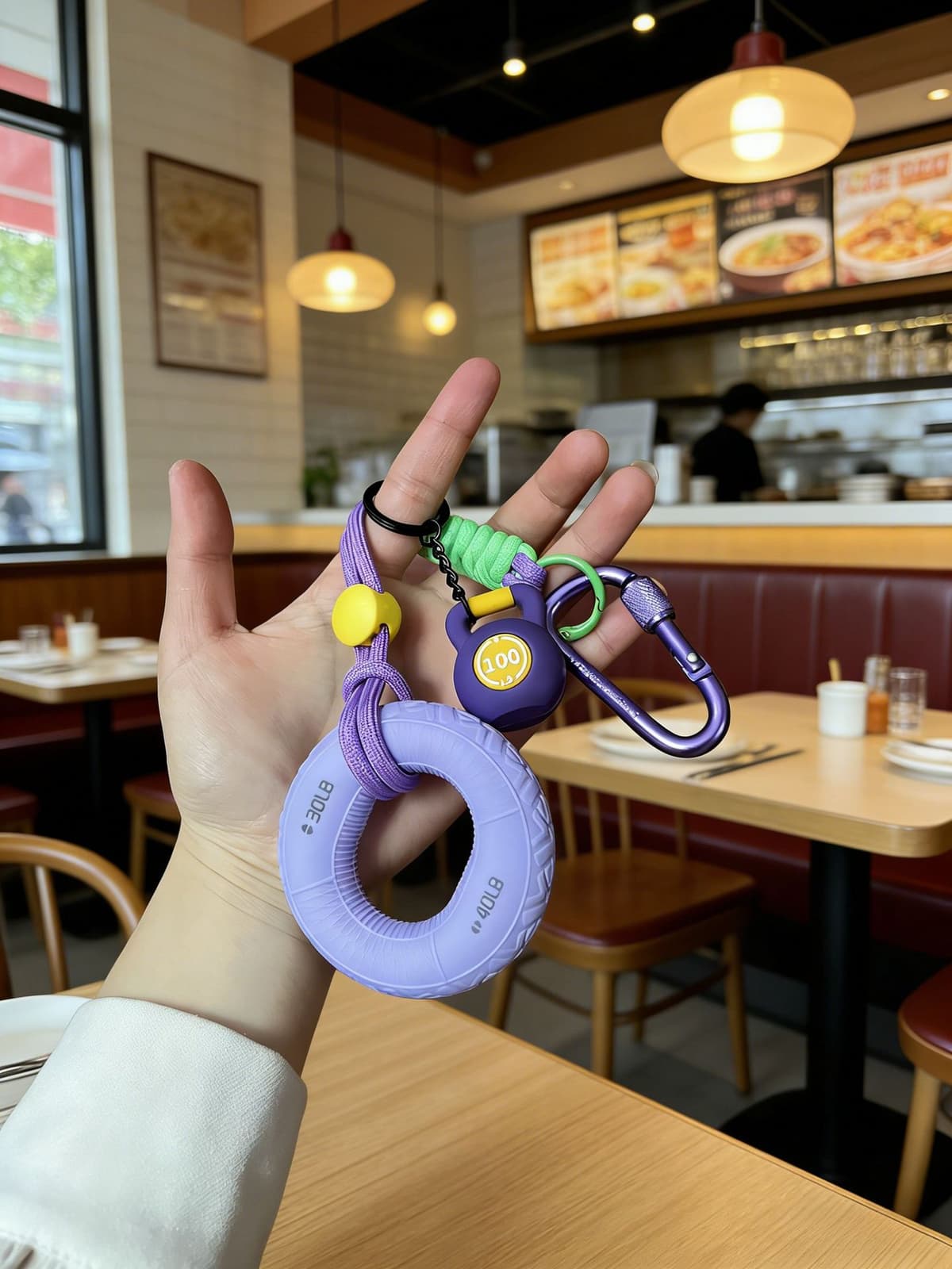 Purple grip ring + lanyard + carabiner + purple kettlebell