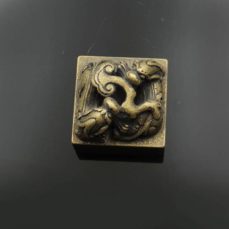 Brass solid Ruyi decoration vintage seal square seal DIY carving seal double Ruyi Dragon Ball 4