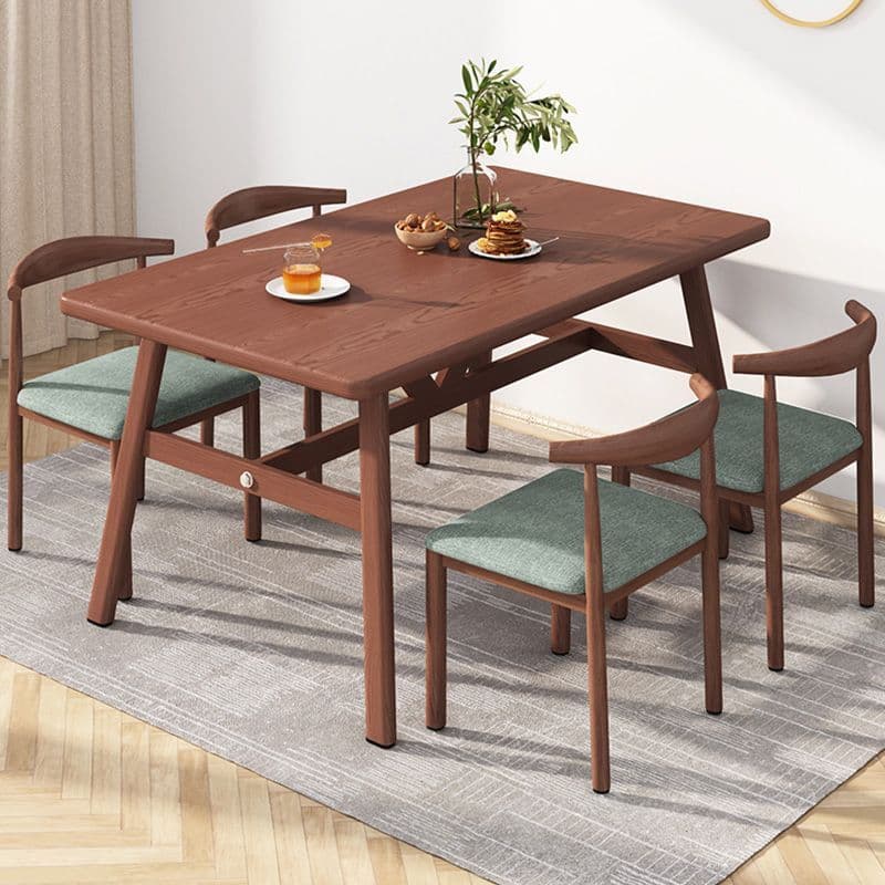 Walnut color 120*60 table and four chairs [green cloth]