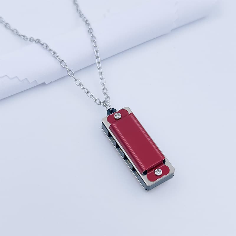 Mini metal harmonica (red) necklace