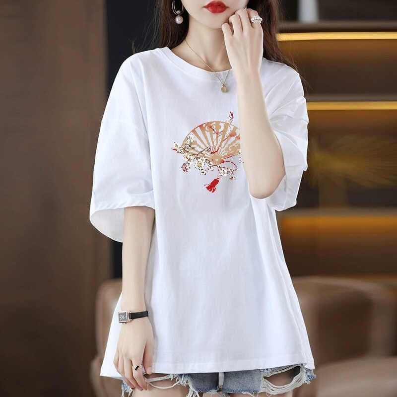 51 white [medium] classical plum blossom fan