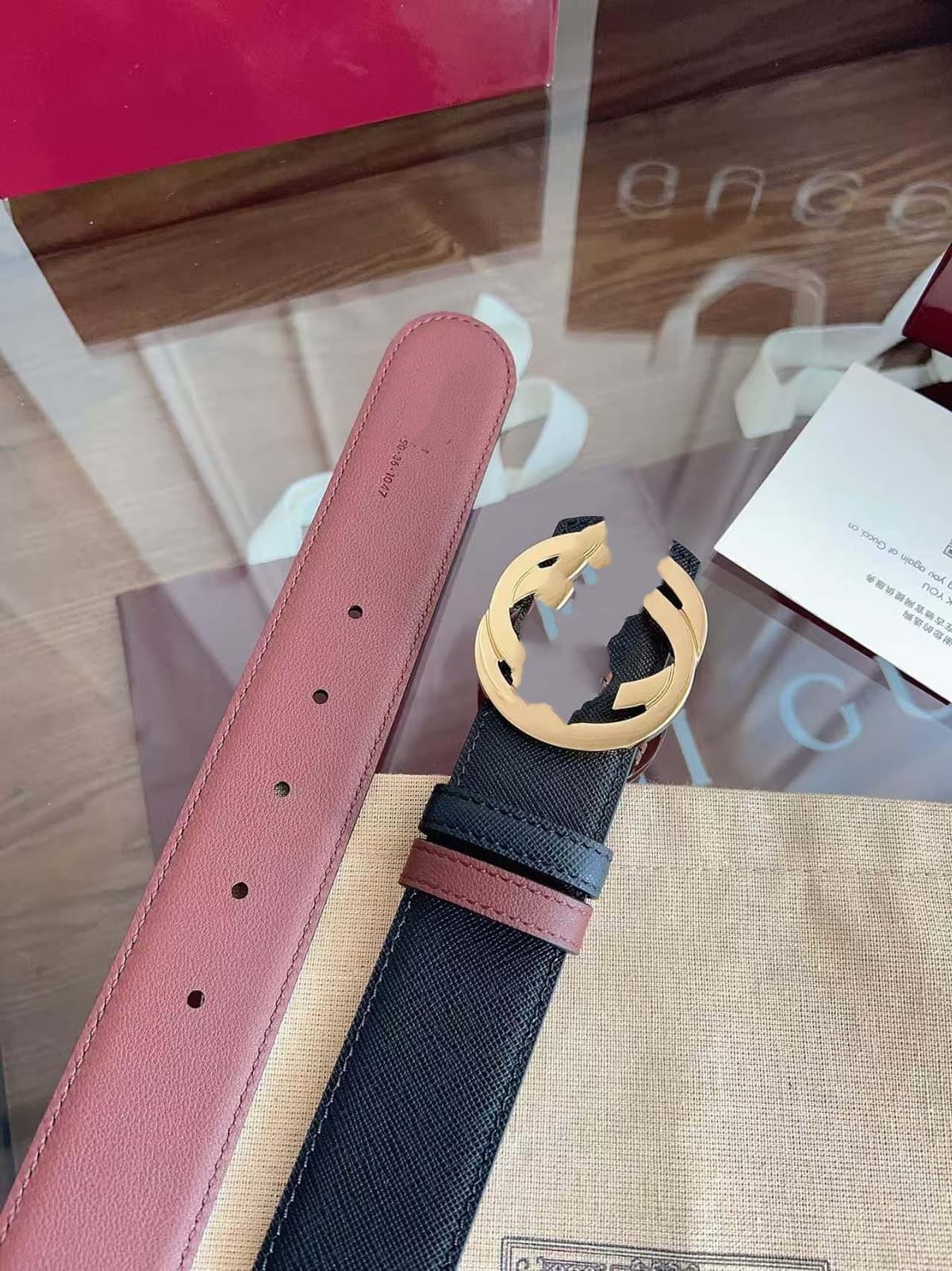 Black 5 bright gold buckle