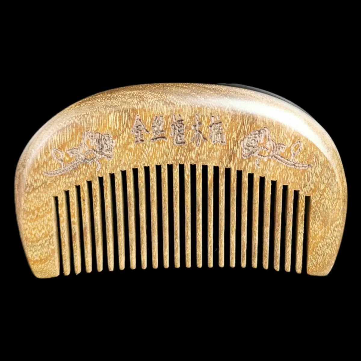Gold wire green sandalwood 9cm fine tooth small moon comb
