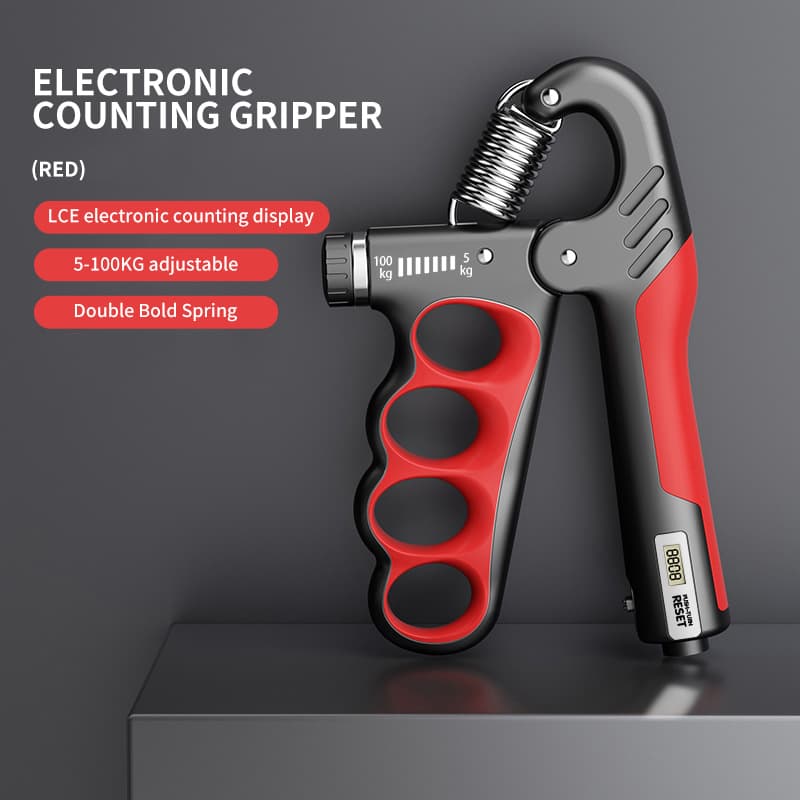 Electronic hand grip strengthener with counter - black & red
