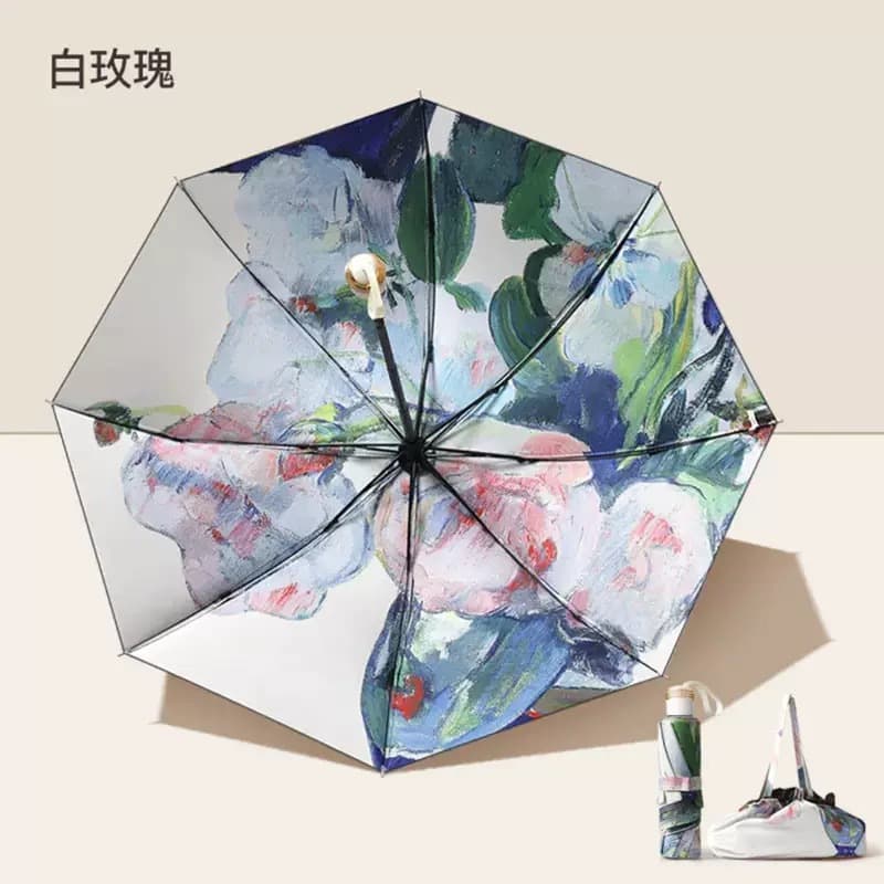 Double-layer sun protection, double-sided floral design - white rose