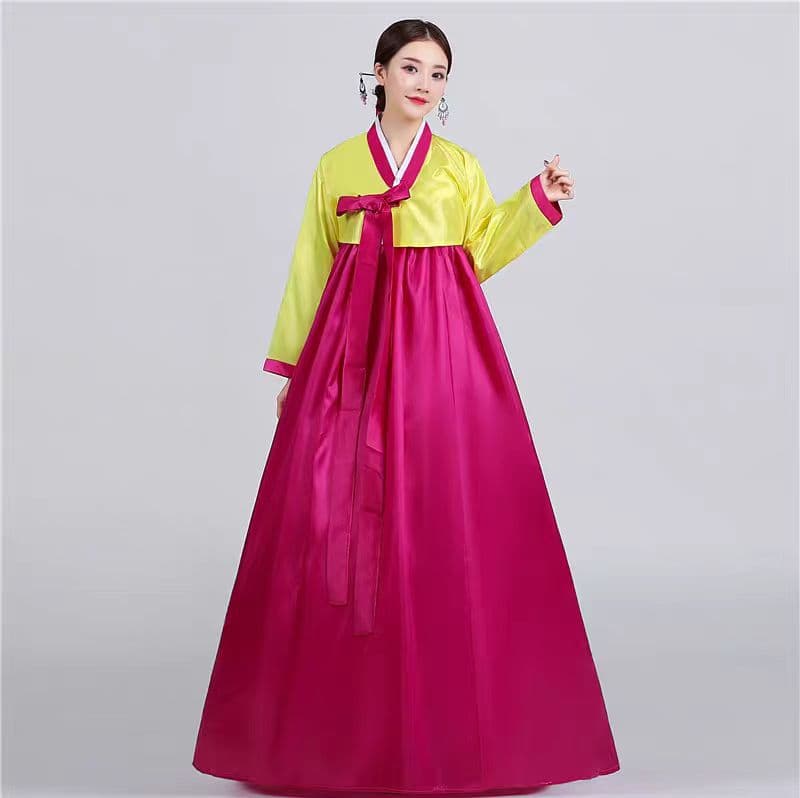 Yellow coat + rose red skirt