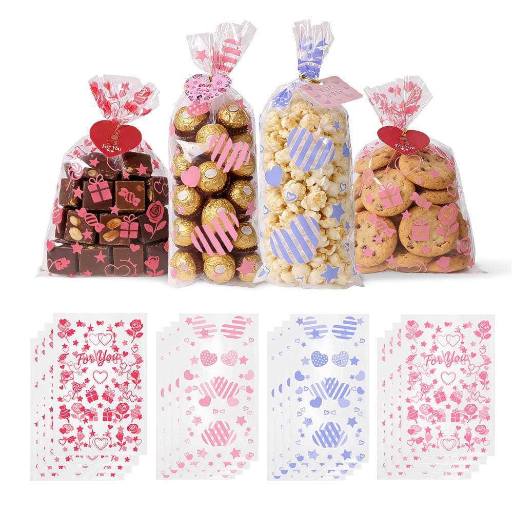 Cross-Border New Valentine's Day Candy Bags Cpp Flat-Mouth Transparent Packaging Bags Snack Biscuits Candy Twist-Tie Gift Bags 5