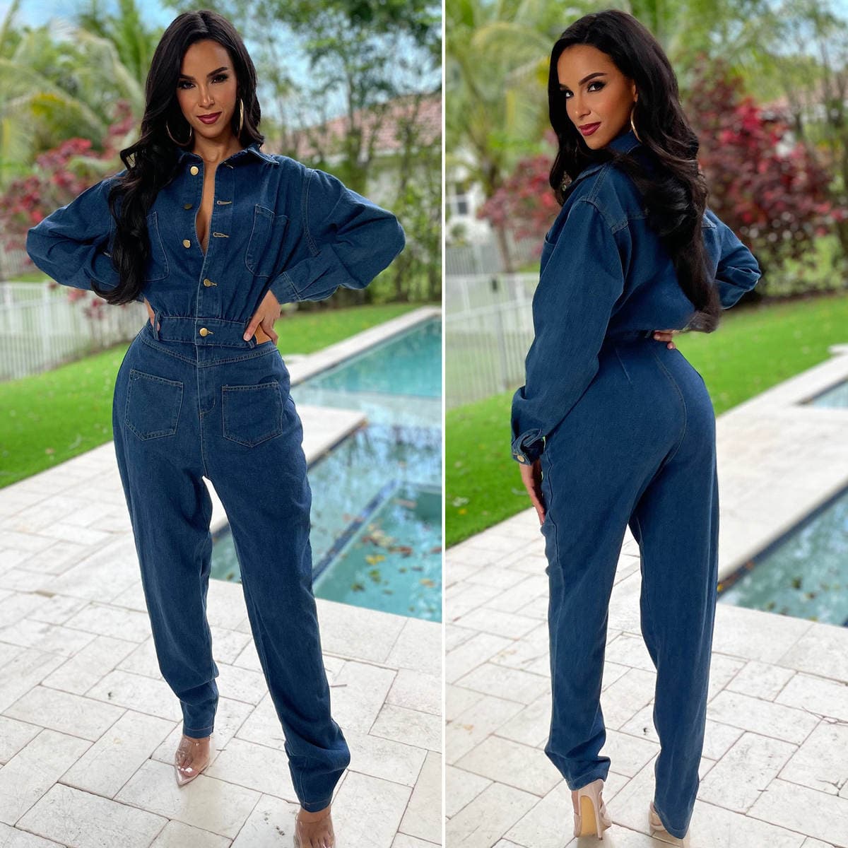 6969 foreign trade European and American fashion cross-border Amazon slim-fit stretch ankle wash Denim jumpsuit jumpsuit 1
