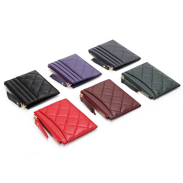 Coin Purse Women's Genuine Leather Zipper Coin Bag New Multi-Card Embroidered Rhomboid One-Piece Bag Foreign Trade Sheepskin ID Bag