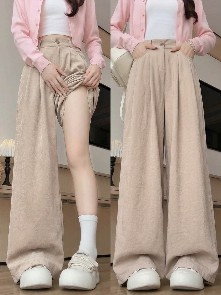 Khaki Nafu Yamamoto Pants for Women, 2026 Summer New Style, Straight Loose Slimming Casual Petite Suit Wide-Leg Pants 1