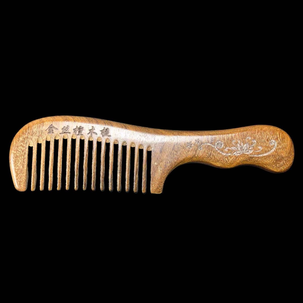 Golden green sandalwood 19cm double curved wide teeth