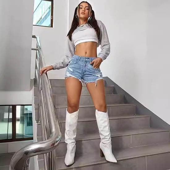 Amazon Denim Factory 2024 Summer New Women's Jeans Spring and Autumn Cut Ripped Denim Shorts for Women
